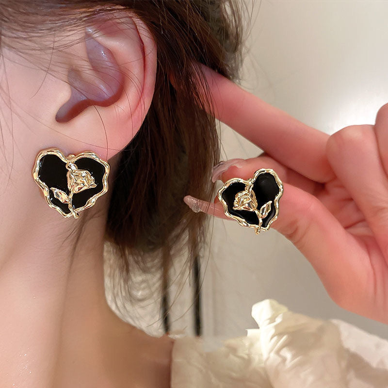 Wholesale S925 silver needle leaf rose small fresh flower earrings